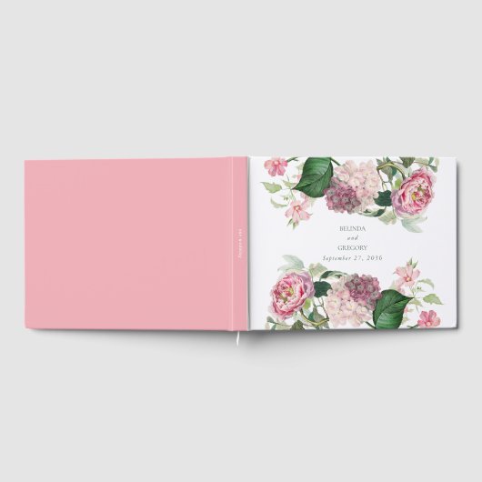 Romantische Waterverf Roze Bloemen Tuin Bruiloft Gastenboek (Volledig)