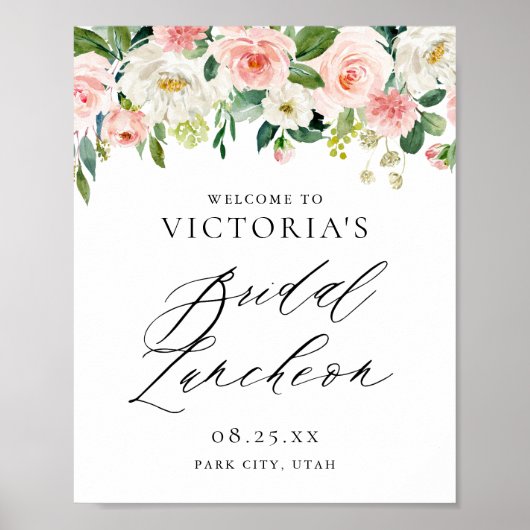 Romantische Waterverf Roze Florals Bridal Luncheon Poster (Voorkant)