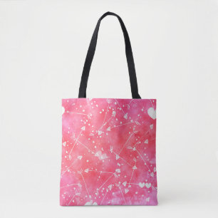 Romantische Waterverf Roze Harten & Pijlen Patroon Draagtas