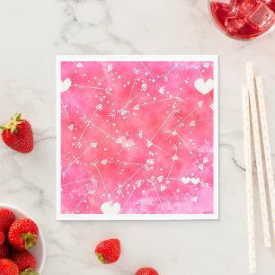 Romantische Waterverf Roze Harten & Pijlen Patroon Servet