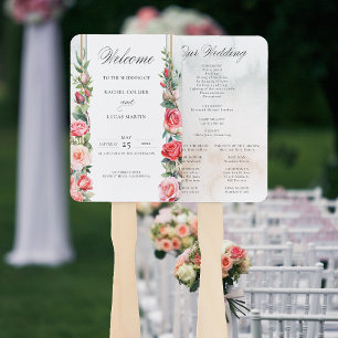 Romantische Waterverf Roze Rozen & Kalligrafie Handwaaier