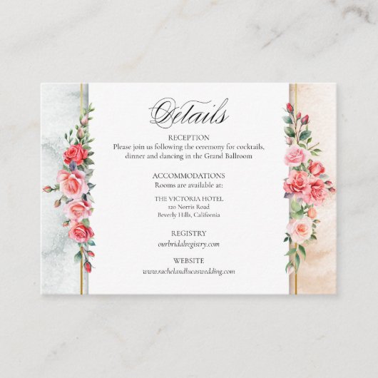 Romantische Waterverf Roze Rozen & Kalligrafie Informatiekaartje (Voorkant)