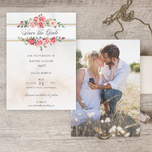 Romantische Waterverf Roze Rozen & Kalligrafie Save The Date