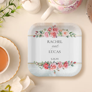 Romantische Waterverf Roze Rozen Papieren Bordje