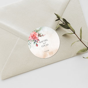 Romantische Waterverf Roze Rozen Ronde Sticker