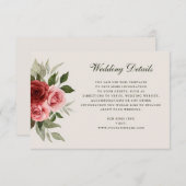 Romantische Waterverf Rozen Elegante bruiloft Deta Informatiekaartje (Voorkant / Achterkant)