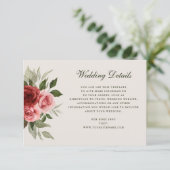 Romantische Waterverf Rozen Elegante bruiloft Deta Informatiekaartje (Staand voorkant)