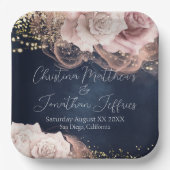 Romantische Waterverf Rozen op Moody Blue Wedding Papieren Bordje (Voorkant)