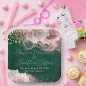 Romantische Waterverf Rozen over Emerald Green Wed Papieren Bordje (Feest)