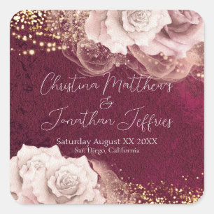 Romantische Waterverf Rozen over het huwelijk met  Vierkante Sticker