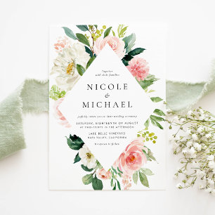 Romantische Waterverf Tuinbloemen QR Code Huwelijk Kaart