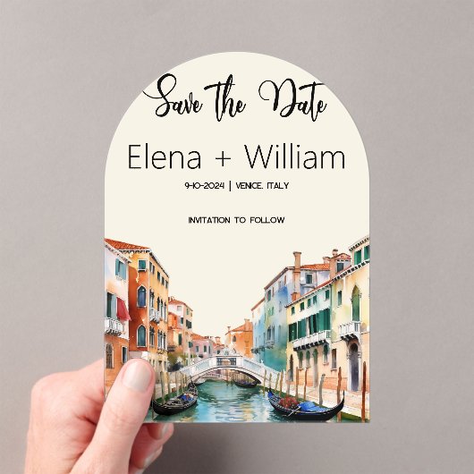 Romantische Waterverf Venetië Italië Save the Date Acryl Uitnodigingen (Insitu (Draagbaar))