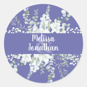 Romantische waterverf witte bloemen bruiloft ronde sticker