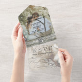 Romantische Waterverf Witte Rose QR Code All In One Uitnodiging (Afscheurbaar)