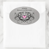 Romantische wervelingen en harten bruiloft ovale sticker (Tas)