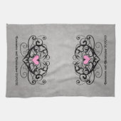 Romantische wervelingen en harten bruiloft theedoek (Horizontaal)