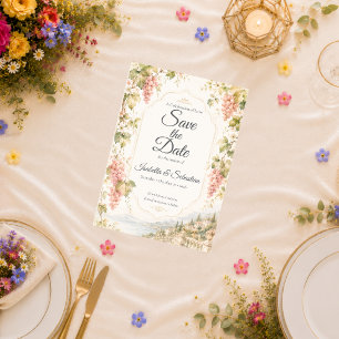 Romantische wijnhuwelijk save the date