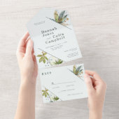 Romantische Wijnstokken Minimaal Tuin Groen Blauw All In One Uitnodiging (Afscheurbaar)