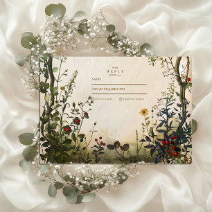 Romantische Wild Garden Wedding RSVP Kaartje
