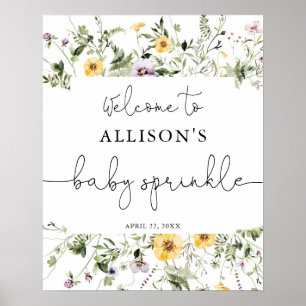 Romantische wildbloemen baby sprinkle welkomstbord poster