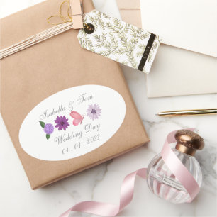 Romantische Wilde Bloem & Vlinder Botanische Trouw Ovale Sticker