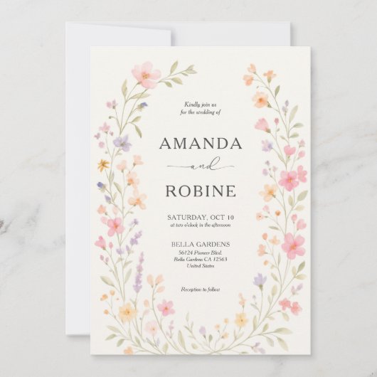 Romantische Wildflower Arch bruiloft uitnodiging (Voorkant)