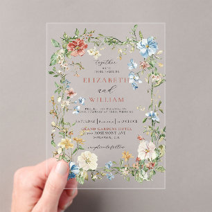 Romantische Wildflower Boho Waterverf bruiloft Acryl Uitnodigingen