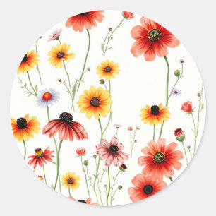Romantische Wildflower met klaprozen en madeliefje Ronde Sticker