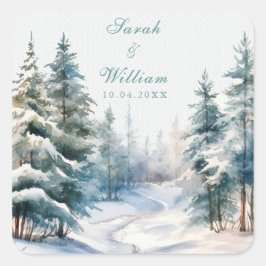 Romantische winter bos bruiloft vierkante sticker