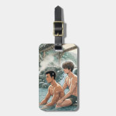 Romantische winter onsen bagagelabel (Voorkant verticaal)