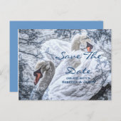 romantische wintermeer witte zwaan bruiloft aankondigingskaart (Voorkant / Achterkant)