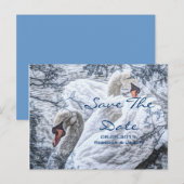 romantische wintermeer witte zwaan huwelijksfeest aankondigingskaart (Voorkant / Achterkant)