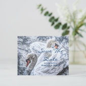 romantische wintermeer witte zwaan huwelijksfeest aankondigingskaart (Staand voorkant)