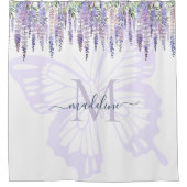 Romantische Wisteria & Vlinder Monogram Script Naa Douchegordijn (Voorkant)