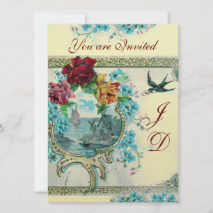 ROMANTISCHE WITTE BLAUWE MONOGRAM MET WEDING KAART