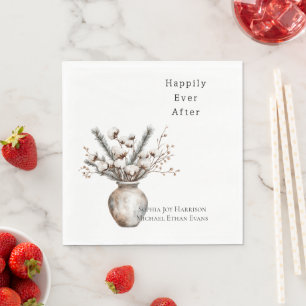 Romantische witte bloeiende boom in vaas bruiloft servet