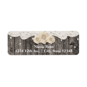Romantische Witte Bloem & Parels Rustieke Hout Etiket