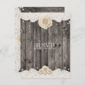 Romantische Witte Bloem & Parels Rustieke Houten R Uitnodiging Briefkaart (Voorkant / Achterkant)