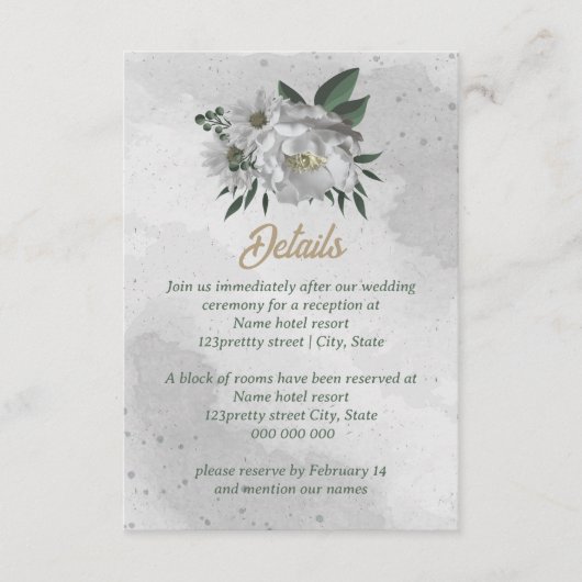 romantische witte bloemen grilly bruiloft informatiekaartje (Voorkant)