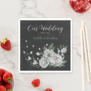 Romantische witte bloemen & groene bladeren servet