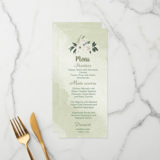 romantische witte bloemen met groene bladeren menu