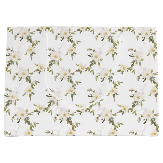 Romantische witte bloemenbruiloft groot cadeauzakje (Voorkant)