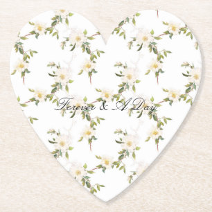 Romantische witte bloemenbruiloft kartonnen onderzetters