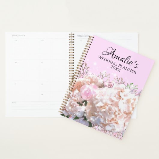 Romantische witte brandkranen roze rozen Weddensch Planner (Display)