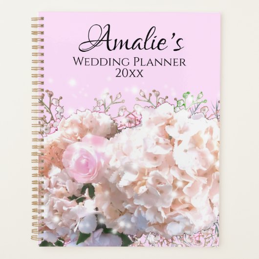 Romantische witte brandkranen roze rozen Weddensch Planner (Voorkant)