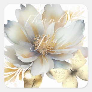 Romantische witte gouden bloemen dank u vierkante sticker