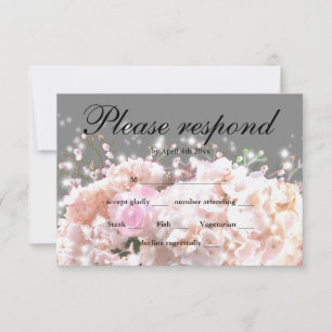 Romantische witte & grijze kanten hortensia's roze RSVP kaartje