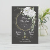 Romantische witte groenblauw, zwart save the date (Staand voorkant)