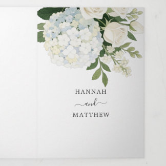 Romantische witte hortensia Roos Elegante bruiloft Drieluik Uitnodiging