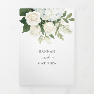 Romantische witte hortensia Roos Elegante bruiloft Drieluik Uitnodiging